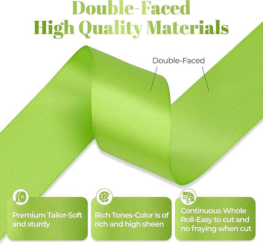 Apple Green Satin Ribbon, Double Faced 1-1/2 Inch X 50 Yards Apple Green Ribbon, Premium Satin Ribbon for Gift Wrapping, Crafts, Hair Bow Making, Sewing, Flower Bouquet, Wedding Party Decor