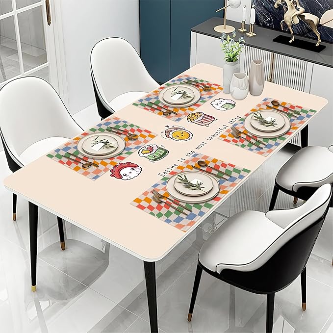 Groovy Retro Wavy Checkered Orange Placemats Set of 6 Place Mats for Kitchen Table Washable Farmhouse Linen Table Mats Dining Decoration 12x18 Inch