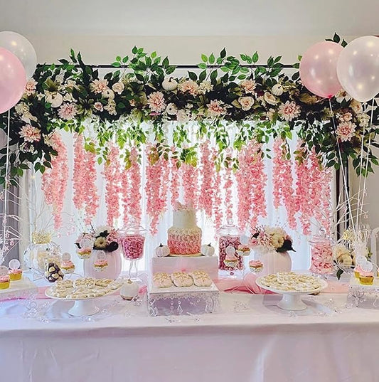Artificial Wisteria Hanging Flowers Fake Wisteria Flower Garland Silk Vines Rattan Decor for Home Wedding Arch Wall Garden Greenery Bedroom Outdoor Office Party Decoration (24, Light Pink)