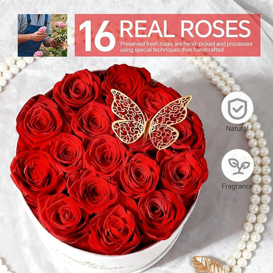 Forever Flowers in a Box, Preserved Roses Gifts for Women, Forever Flowers for Delivery, Flower Birthday Gifts Box for Her, Eternal Flowers Rose Gifts for Mom Hot Red