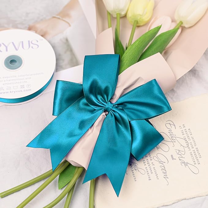 Turquoise Blue Satin Ribbon, Double Faced 2 Inch X 25 Yards Turquoise Ribbon, Premium Satin Ribbon for Gift Wrapping, Crafts, Hair Bow Making, Sewing, Flower Bouquet, Wedding Party Decor