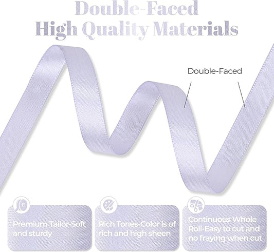 Lilac Mist Satin Ribbon, Double Faced 3/8 Inch X 50 Yards Lilac Mist Ribbon, Premium Satin Ribbon for Gift Wrapping, Crafts, Hair Bow Making, Sewing, Flower Bouquet, Wedding Party Decor