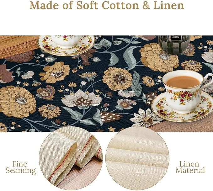 Boho Floral Table Runner Bohemian Floral Vintage Home Kitchen Dining Table Decoration 13x90 Inch 1PCS