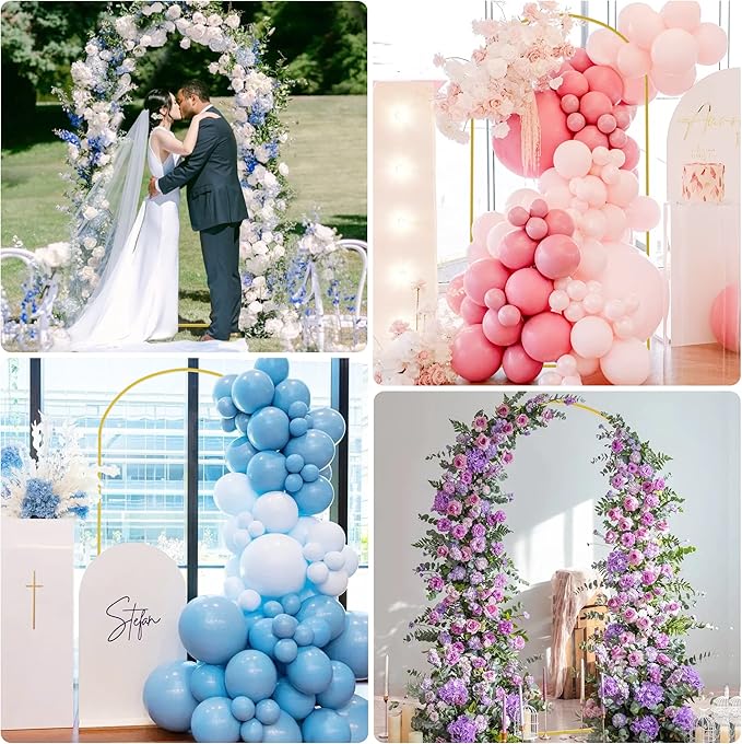 Putros 6.6ft Metal Arch Stand with Cover Dusty Blue Spandex Fitted Wedding Arch Cover and Round Top Chiara Backdrop Stand Set for Birthday Party Baby Shower Decoration
