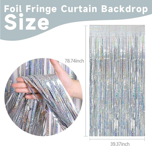 2 Pack Silver Birthday Decorations Silver Streamers Christmas Party Decorations Tinsel Backdrop Party Streamers Foil Fringe Curtains Shimmer Backdrop Bachelorette Wedding Christmas Door Decorations