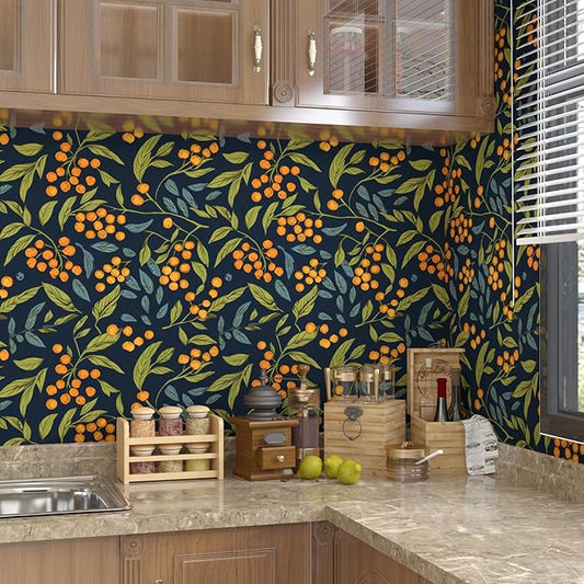 Blue Orange Green Wallpaper Peel and Stick Boho Leaves Floral Contact Paper Removable Waterproof Stick on Walls Countertop Cabinet Renter Friendly 17.5 x 118In