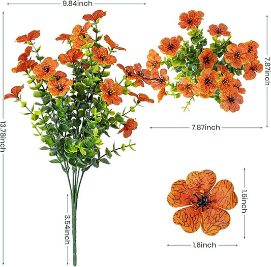 20 Bundles Artificial Flowers for Outdoor Fake Plants for Spring Decoration,Faux Eucalyptus Flowers for Planter UV Resistant Lifelike for Home Porch Garden(Orange)