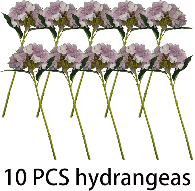 Light Purple Hydrangea Artificial Flowers,10 Pcs Faux Light Purple Hydrangea Flowers,Artificial Hydrangeas Flowers with Stems,Fake Hydrangeas with Stems for Home Decor