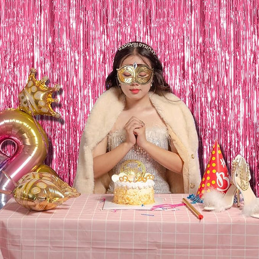 2 Pack Pink Backdrop Party Decorations Tinsel Curtain Party Backdrop Foil Fringe Birthday Decorations Photo Booth Streamer Backdrop Pink Theme Bachelorette Graduation Decor