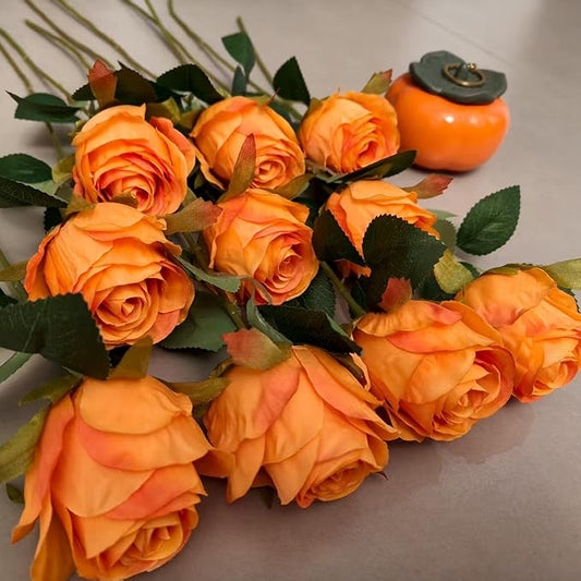 Artificial Roses 50 Pcs - Lifelike Single Stem Fake Roses with Natural Petal Texture,Fade-Resistant Silk Flowers for Wedding Decor,Home Vase Arrangements,Party Centerpieces (50, Orange)