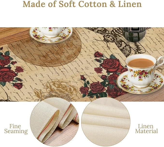 Gothic Floral Table Runner, Retro Dark Skull Moth Vintage Flower Halloween Day of Death Witchy Coffee Table Center Decor for Home Kitchen Dining Patio Holiday Party Table Decorations 13x108 inches