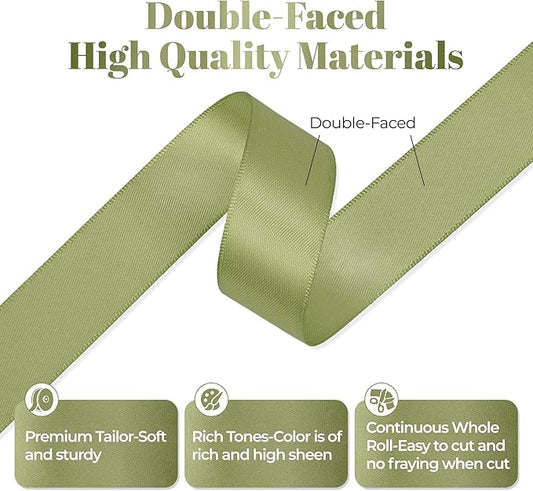 Moss Green Satin Ribbon, Double Faced 7/8 Inch X 50 Yards Moss Green Ribbon, Premium Satin Ribbon for Gift Wrapping, Crafts, Hair Bow Making, Sewing, Flower Bouquet, Wedding Party Decor
