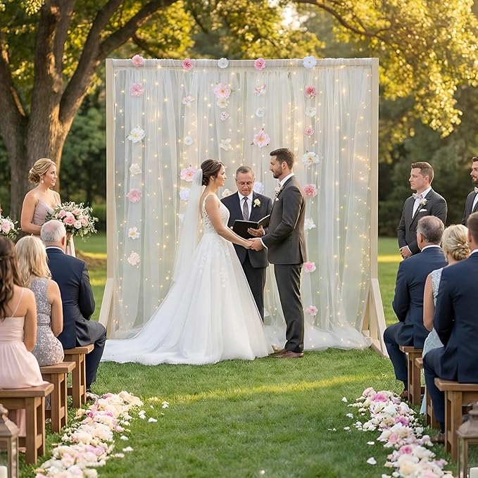 8 Pcs Hanging Flower Garlands White Tulle Backdrop Curtain 10×8ft Sheer Backdrop Curtains Artificial Rose Flowers Hanging Decorations for Birthday Valentines Engagement Wedding Anniversary