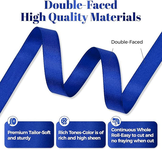 Royal Blue Satin Ribbon, Double Faced 1/2 Inch X 50 Yards Royal Blue Ribbon, Premium Satin Ribbon for Gift Wrapping, Crafts, Hair Bow Making, Sewing, Flower Bouquet, Wedding Party Decor