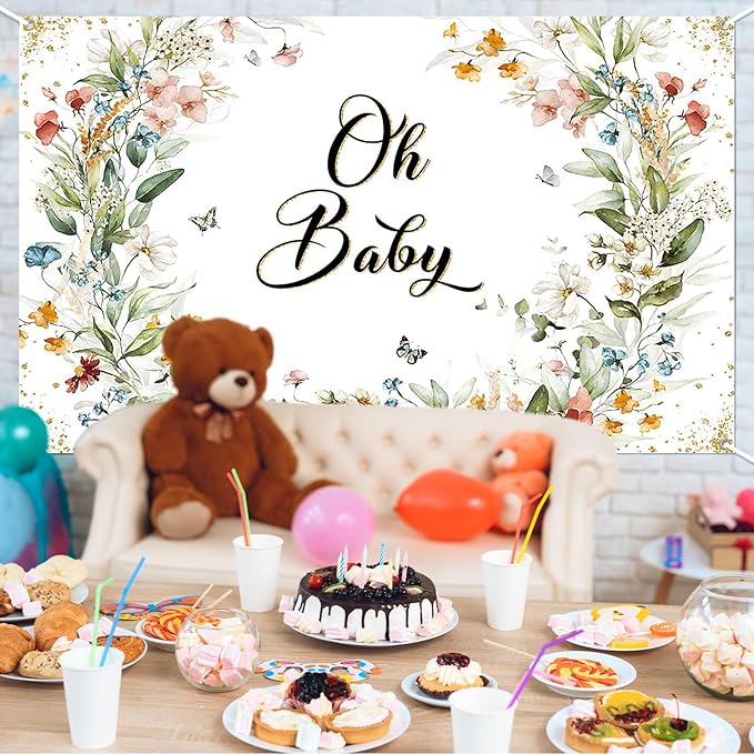 Avezano Wildflower Baby Shower Backdrop Wildflower Baby Shower Decorations Greenery Floral New Born Background Spring Oh Baby Birthday Party Banner 70.8 x 43.3 Inch