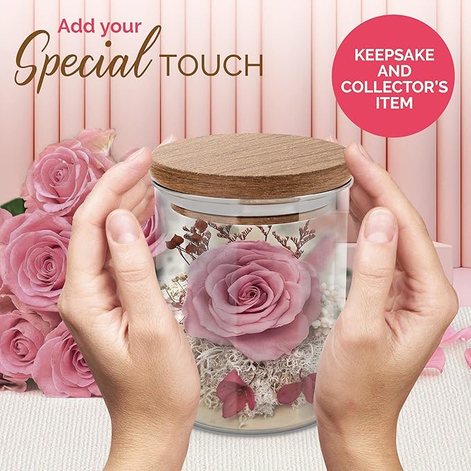 Pink Rose in a Glass Dome - Premium Real Roses That Last a Year or More - Mother's Day Unique Gifts for Her Preserved Roses - Forever Flower Decor Preserved Flowers - Eternal Rose Display