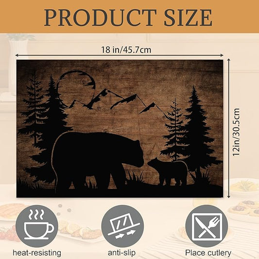 Christmas Bear Lodge Placemats Set of 6,Washable Heat Resistant 12×18 Inch Table Mats Farmhouse Place Mats for Outdoor & Camping Lodge Cabin Decor