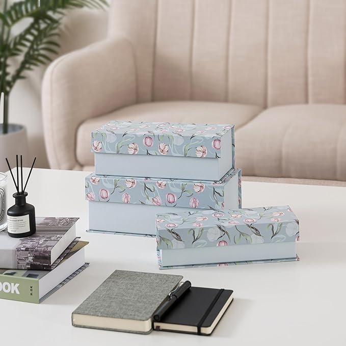 Soul & Lane Decorative Storage Boxes with Lids, Set of 3 Cardboard Boxes for Home Décor and Documents, Memory Organizers for Keepsakes with Magnetic Closure, Photo Storage, Spring Classic