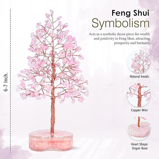 Crocon Rose Quartz Heart Shape Base Crystal Tree Gifts for Women, Healing Crystals Tree of Life Present Crystal Feng Shui Bonsai Trees for Positive Energy Good Luck Home & Office Decoration Gifts
