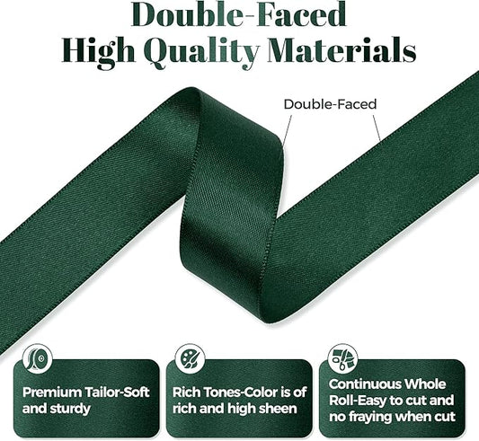 Hunter Green Satin Ribbon, Double Faced 7/8 Inch X 50 Yards Hunter Green Ribbon, Premium Satin Ribbon for Gift Wrapping, Crafts, Hair Bow Making, Sewing, Flower Bouquet, Wedding Party Decor