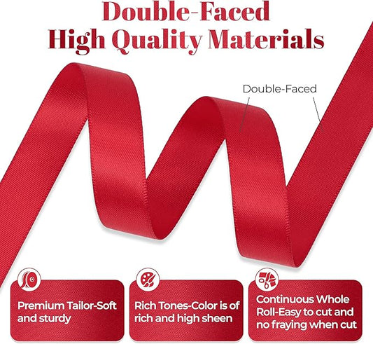 Red Satin Ribbon, Double Faced 5/8 Inch X 50 Yards Red Ribbon, Premium Satin Ribbon for Gift Wrapping, Crafts, Hair Bow Making, Sewing, Flower Bouquet, Wedding Party Decor