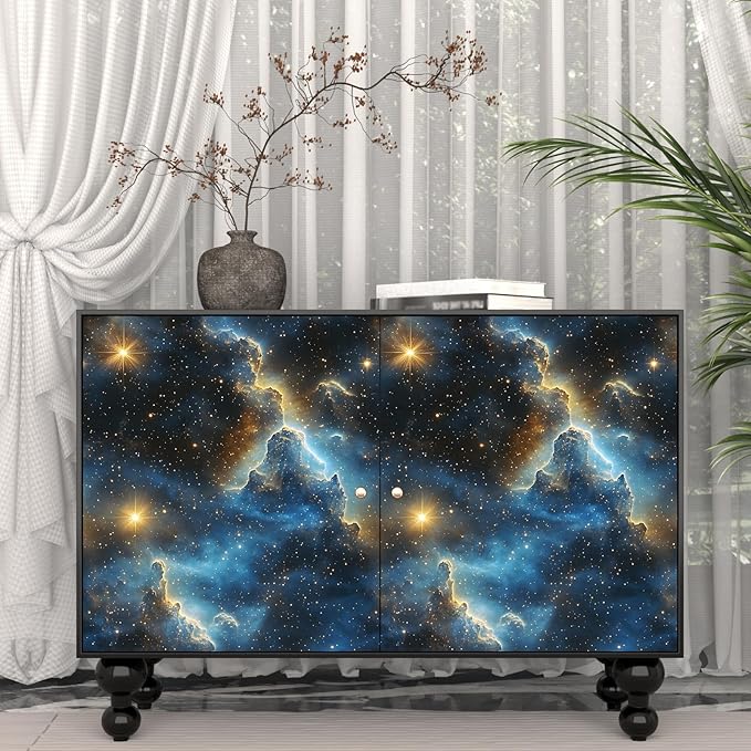 Starry Night Sky Wallpaper Peel and Stick 17.4" x 394" Dark Blue Galaxy Contact Paper Modern Space Wallpaper for Bedroom Cabinet Bathroom Home Decor