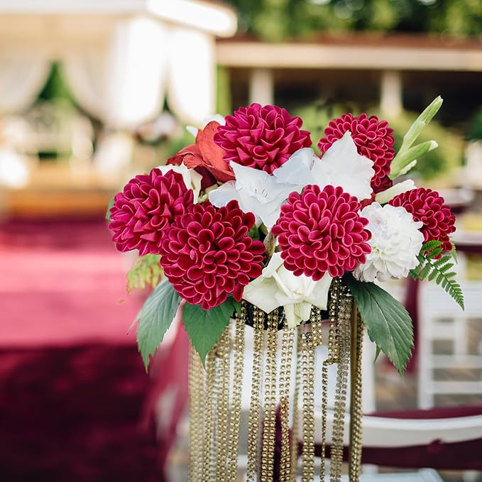 Artificial Flowers, 50pcs Artificial Rose for DIY Wedding Bouquets Centerpieces Arrangements, Hot Pink Dahlia Flowers with Stems for Bridal Shower Party Decoration