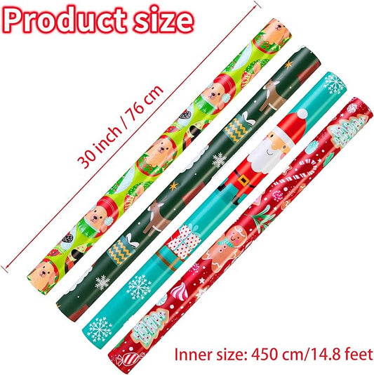 Cherubfunz Christmas Wrapping Paper (4 Rolls: 148 sq. ft. ttl) - Christmas Elements Collection - 30 inches x 14.8 feet Per Roll