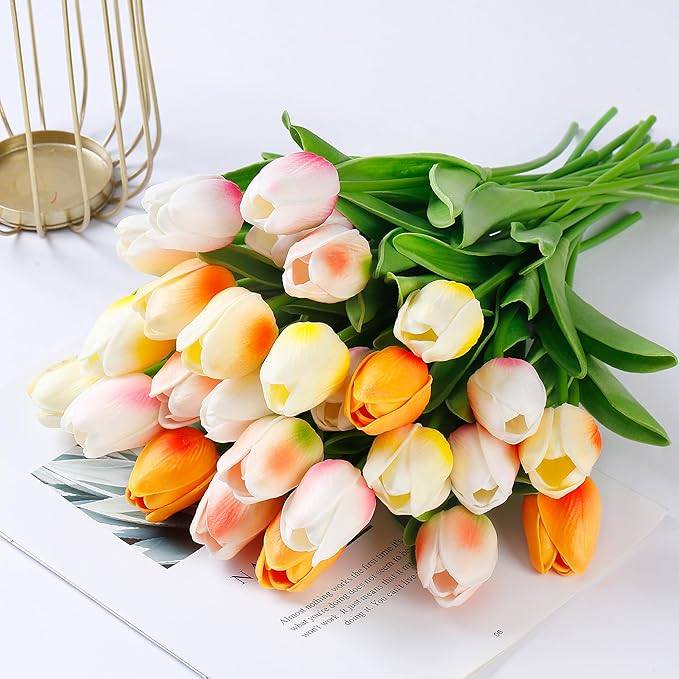 Sggvecsy 15 Pcs Fake Tulips Artificial Flowers Real Touch PU Faux Flowers Tulip Stems for Wedding Floral Arrangement Spring Bouquet Home Party Office Decorations for Mother's Day (Multi Colors)