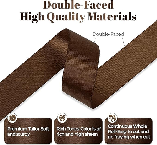 Brown Satin Ribbon, Double Faced 7/8 Inch X 50 Yards Brown Ribbon, Premium Satin Ribbon for Gift Wrapping, Crafts, Hair Bow Making, Sewing, Flower Bouquet, Wedding Party Decor