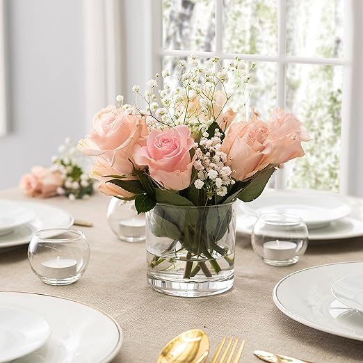 WHOLE HOUSEWARES | 4"X4" Glass Cylinder Vase | Candle Holder | Decorative Centerpiece Arrangement for Wedding Party Event Home Office Decor | Set of 6