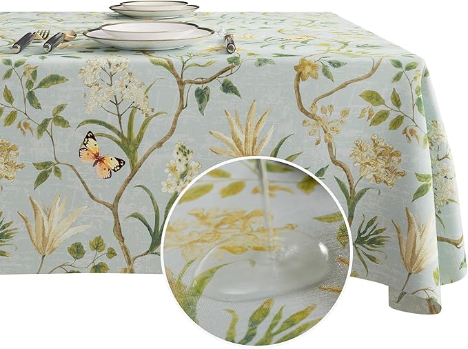 Rectangle Table Cloth,100% Waterproof Tablecloth Oil Proof Spill Proof Vinyl Table Cloth, Wipe Clean Plastic Table Cover for Dining, Camping, Indoor and Outdoor 54" x 84",Leaves