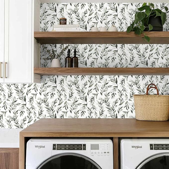 Erfoni Dark Green Leaf Wallpaper Green Peel and Stick Wallpaper 17.7in x 118.1in Modern DIY Removable Contact Paper Leaves Plant Self Adhesive Wall Paper for Livingroom Bathroom Decor Vinyl Roll