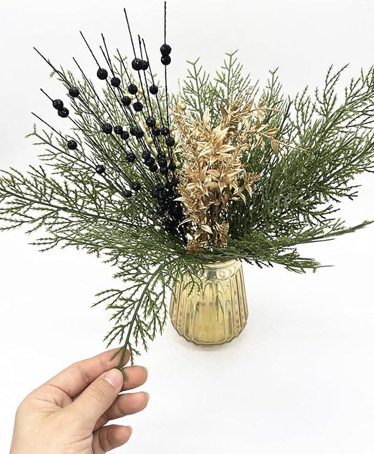 Artificial Pine Branches Faux Cedar Stems 20 Pcs, Fake Leaves Greenery Plants Pine Needles Picks Evergreen DIY Garland Wreath Arrangement Indoor Outdoor Garden Decor Home Wedding Christmas Decoration