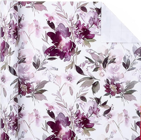 WRAPAHOLIC 30 Inch Floral Wrapping Paper - 30 Inch X 33 Feet - Purple Flower Wrapping Paper for Wedding, Birthday, Valentines' Day, Baby Shower, Anniversary, Bridal Shower