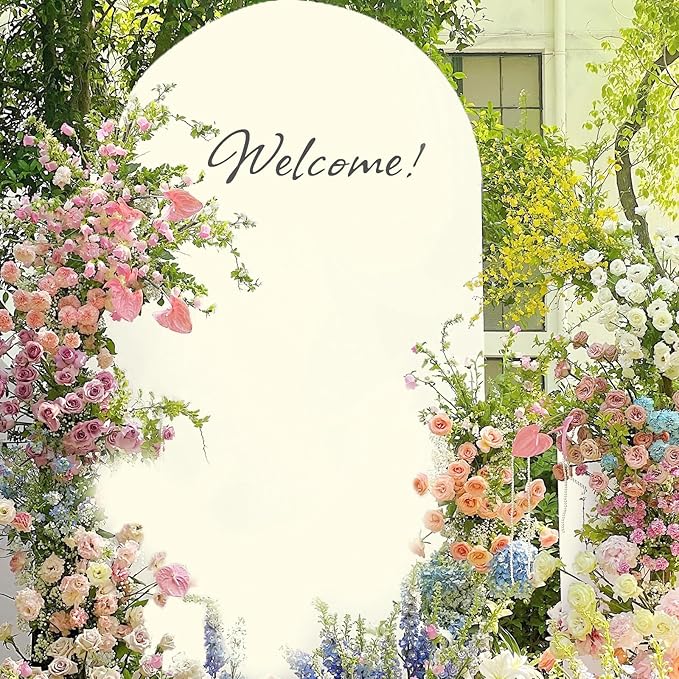2 Metal Arch Backdrop Stand and 2 Cover Set, Sturdy 7.2FT, 6FT Party Backdrop Set, Wedding Arch Frame and Cover Set for Birthday, Baby Shower,Christmas, Anniversary(Beige)