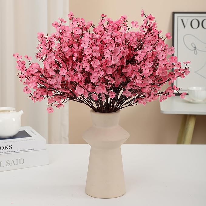 6PCS Artificial Baby Breath Flowers Fake Silk Real Touch DIY Floral Bouquets Decor Wedding Party Decoration Arrangements(Pink)