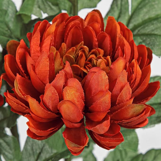 Hollyone 5Pcs Orange Artificial Mums for Outdoors Fall Chrysanthemum Flowers Fake Fall Mums Silk Long Stem Floral Arrangements Bouquets Faux Spider Mum Flower Pincushion Autumn Decorations for Home