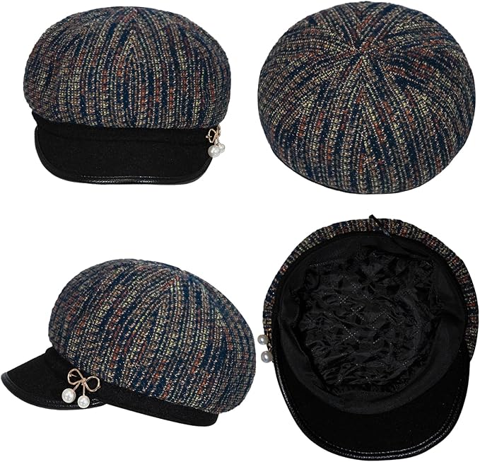 Women Retro Classic Visor Newsboy Cabbie Cap Beret Hats with Flower Buckle for Woman Ladies