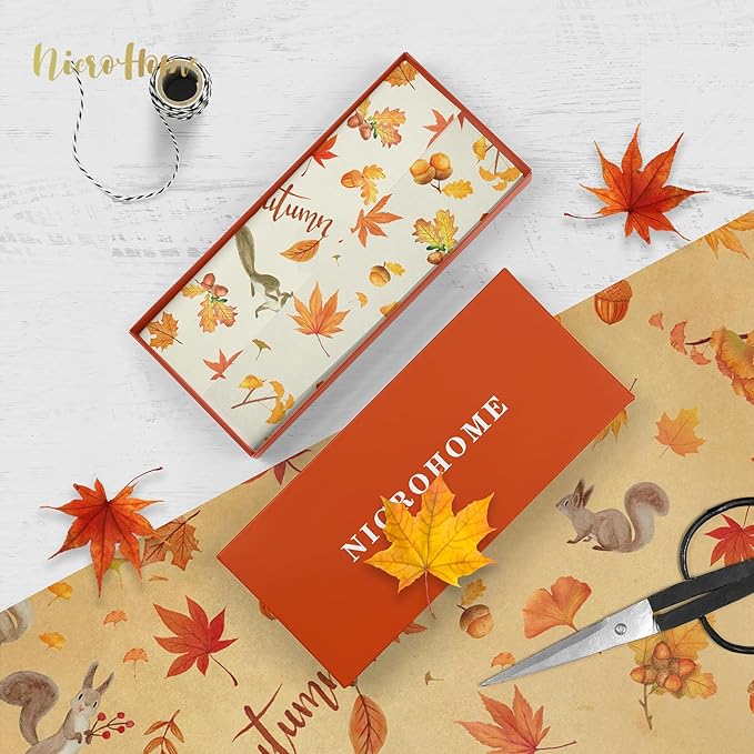 NICROHOME EUR Fall Wrapping Tissue Paper, 24 Sheet Orange Autumn Maple Leaves Gift Wrap Tissue Paper for Fall Baby Shower Wedding Party Decor, Thanksgiving Day Gift Packaging Supplies 15 x 20 Inch