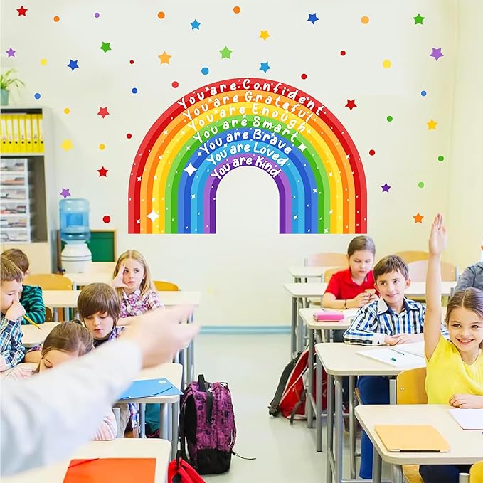 Large Rainbow Wall Sticker Colorful Inspirational Wall Decals for Classroom Peel and Stick Kids Nursery Walls Stickers You are Motivational Art Murals Vinly Decal for Baby Room Playroom Toddler Decor