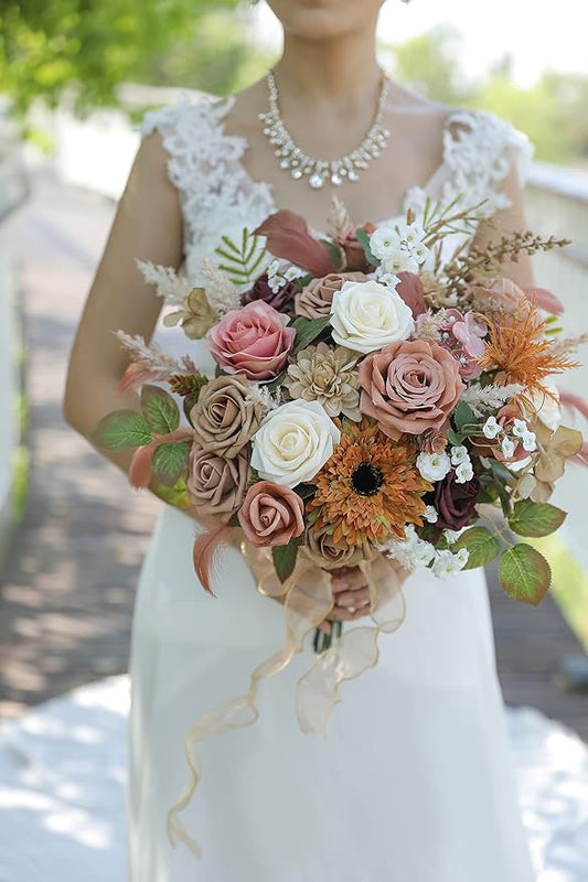 YYHUAWU Artificial Flowers Combo Box Set Gradient Color Flower Leaf with Stems for DIY Wedding Bouquets Centerpieces Baby Shower Party Home Decorations (Garden Dusty Rose)