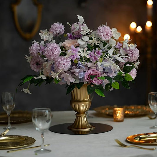 Sziqiqi Gold Flower Arrangements Vase for Wedding Table Centerpiece - 9in Metal Planter Vase Pot for Artificial Real Flower Small Trumpet Plant Urn for Garden