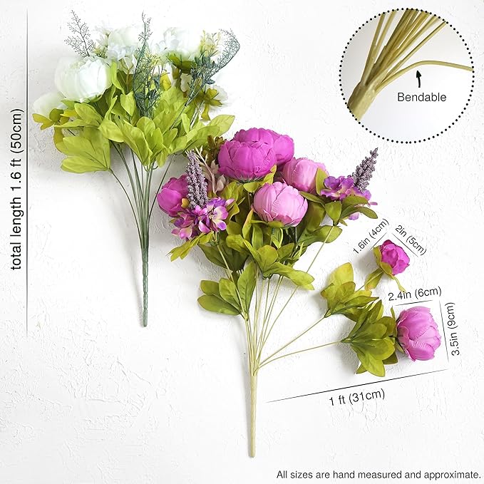 FiveSeasonStuff Vintage Artificial Peonies Silk Peony Flowers and Hydrangeas for Wedding Bridal Home Décor – Beautiful Floral Centerpiece Arrangement with 2 Bouquets (Bloom Purple and White Mix)