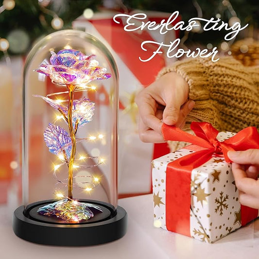 Childom Christmas Rose Gifts for Women,Birthday Gifts for Women Mom Christmas,Flowers for Delivery Prime,Colorful Light Up Rose in A Glass Dome,Anniversary Rose Gift for Her Grandma Valentines Day