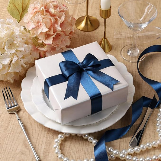 LaRibbons Navy Satin Ribbon 1 Inch 25 Yards Luxury Double Faced Blue Silk Ribbon for Flower Bouquet Crafts Gift Wrapping Wedding Party Graduation Decoration