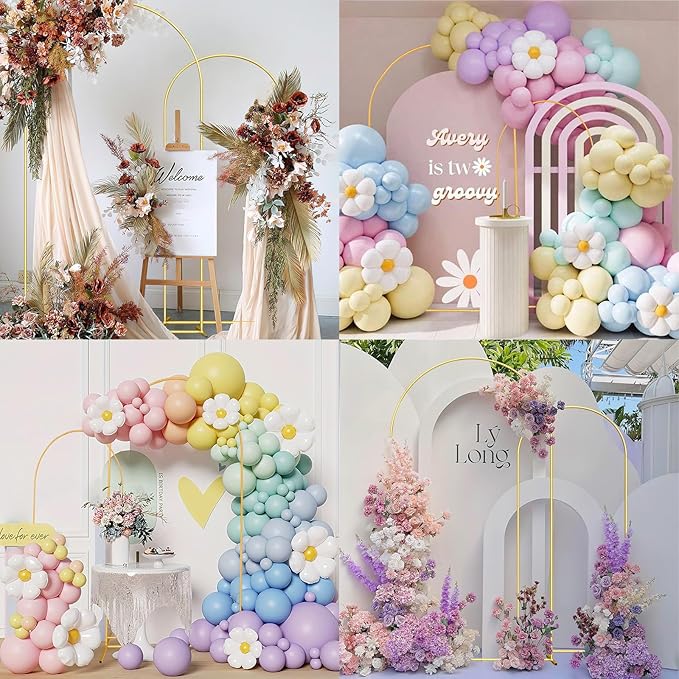Wedding Arch Backdrop Stand Set of 2 (7.2FT, 6FT) Gold Wedding Balloon Arched Backdrop Stand Square Arch Frame for Birthday Party Bridal Baby Shower Ceremony Decoration