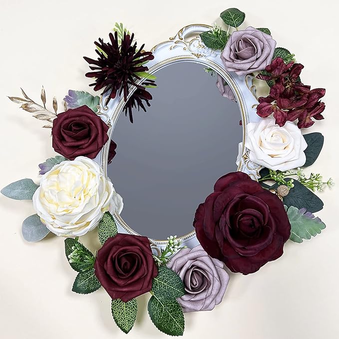 ponatia Burgundy Artificial Flowers, Wedding Flowers Combo for DIY Wedding Bouquets Centerpieces Arrangements Party Baby Shower Home Decorations (Dusty Rose & Cream)