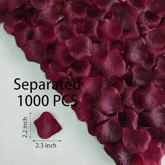 Separated 1000 PCS Artificial Burgundy Rose Petals for Romantic Night,Faux Wine Red Flower Petals for Flower Girl Weddings Valentine Day Party Romantic Decoration(Ready-to-use)