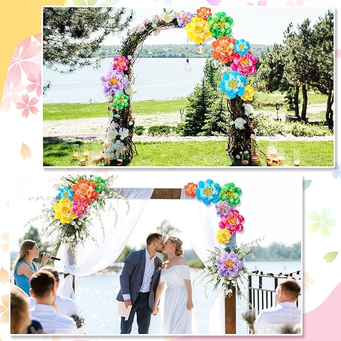 MotiMind 12 Pcs Large Colorful Tissue Paper Flowers 20" 10'' Giant Fiesta Paper Flowers Mexican Pom for Carnival Party Wall Backdrop Decoration Wedding Birthday(Bright Color)